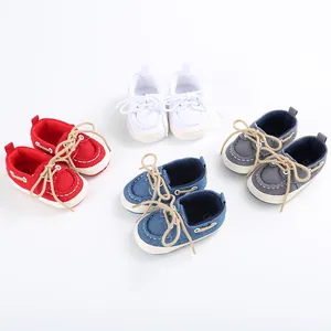 Scarpe casual neonato in tela multicolore con suole morbide e lacci decorativi