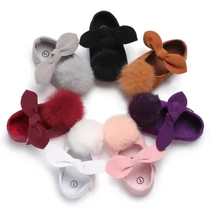 Chaussures de princesse pour bébé fille avec pompons et nœuds en plusieurs couleurs