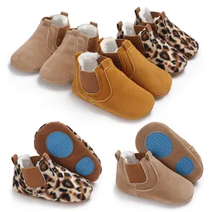 Infant Toddler Winter Shoes Soft Sole Non-slip Walking Boots Leopard Print Warm Fleece Chelsea Boots For Boys Girls
