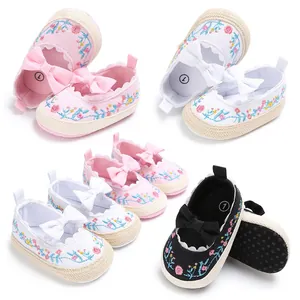 Baby Meisjes Prinses Loopschoenen Geborduurd Bloemen Strik Zachte Zool Peuter Eerste Wandelschoenen Platte Schoenen