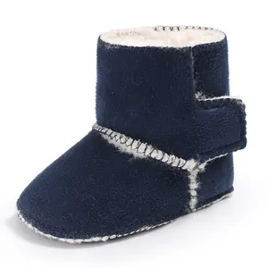 Cómodas botas de invierno azul marino para bebés con forro de felpa cálido y velcro