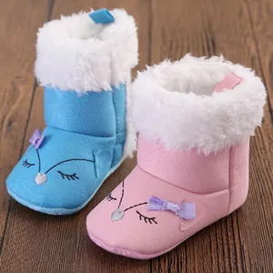 Pink and blue infant winter snow boots with soft faux fur lining for baby girls.