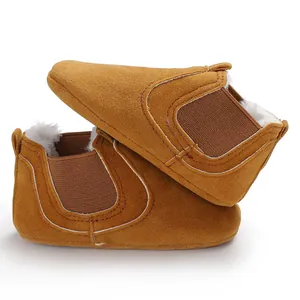 Cozy infant winter boots with soft faux fur lining and camel suede finish for toddlers
