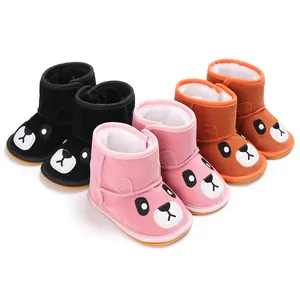 Winter Baby Snow Boots Velvet Faux Fleece Lined Cartoon Bear Non-slip Rubber Sole Unisex Infant First Walkers For 0-1 Year Old