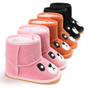 Winter warm infant snow boots featuring cute cartoon panda design and non-slip rubber soles