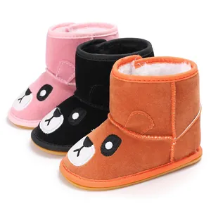 Winter baby snow boots with cartoon panda faces, warm fleece lining and non-slip soles