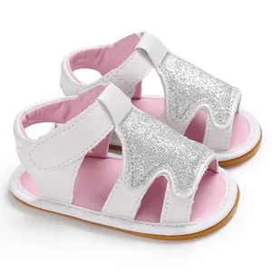 Sandalias blancas para bebé niña con purpurina plateada y suela de PU antideslizante