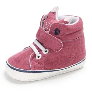 Scarpine primi passi rosa per neonati con suola morbida, design a volpe e velcro
