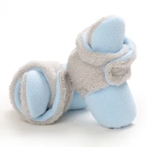 Botas de nieve de forro polar azul claro para bebé con forro cálido de pelo sintético gris