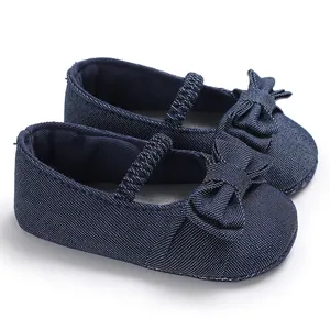 Scarpe Primi Passi per Neonata in Tessuto di Cotone Suola Morbida Fiocco Infantile Toddler Pois Antiscivolo Mary Jane
