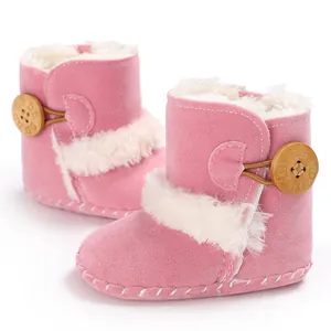 Warme rosa Baby Schneestiefel mit weißem Kunstfellfutter für Kleinkinder im Winter