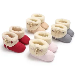 Baby Toddler Winter Snow Boots Cotton Cloth Sherpa Lined Anti Slip Soft Sole First Walker Shoes Toggle Button Infant Warm Booties