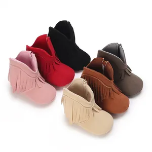 Baby Girls Faux Suede Tassel Snow Boots Winter Soft Sole First Walker Shoes Infant Toddler Side Zipper Anti-Slip Boots