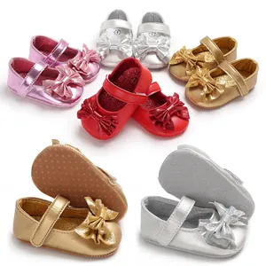 Chaussures de marche princesse avec nœud et semelle antidérapante pour bébé en plusieurs couleurs