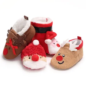 Cozy baby Christmas shoes with Santa and Reindeer designs for toddlers