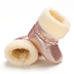 Bottes de neige hiver rose doré pour bébé avec doublure chaude en fausse fourrure