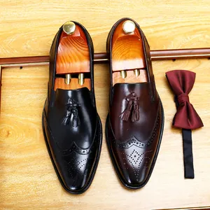 Premium-Herren-Brogue-Loafer aus Leder mit Quastendekor für formelle Geschäftskleidung