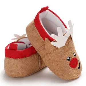 Adorable baby Christmas reindeer soft sole pre-walker shoes with Rudolph plush nose detail