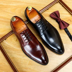Herren Business Anzugschuhe Echtes Rindleder Derbyschuhe Spitze Zehenpartie Formelle Schnürschuhe Atmungsaktiv Berufsschuhe Für Büro Bankett