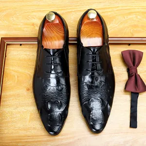 Scarpe Eleganti da Uomo in Stile Europeo Motivo Coccodrillo in Pelle Derby Scarpe Formali da Ufficio a Punta Stringate