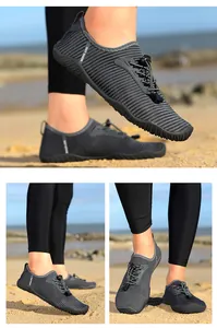 Detailed macro view of gray striped quick-dry water shoes for beach and outdoor swimming