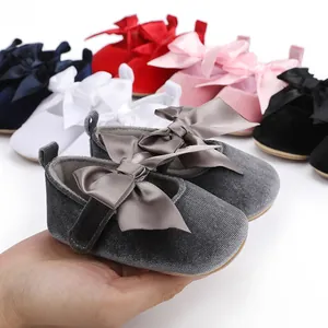Luxe grijze fluwelen baby prinsessen schoentjes met elegante strik en diverse kleuren