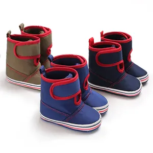 Soft sole infant toddler walking boots with red trim and convenient velcro straps in three colors