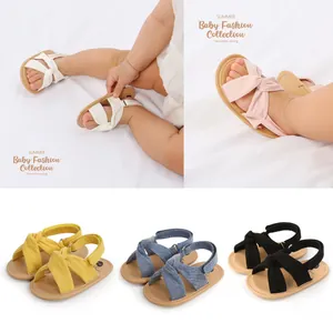 Sandalias de Algodón para Bebé Verano Correas Cruzadas Lazo Zapatos de Primeros Pasos Suela Blanda Antideslizante para Niñas