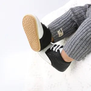 Close-up of baby soft-sole walking shoes showing non-slip texture and PU leather