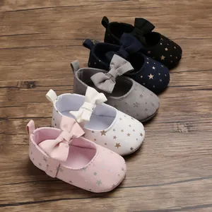 Weiche Baby-Prinzessin-Lauflernschuhe mit Schleife und Sternenmuster in fünf Farben