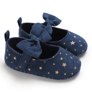 Exquisite dunkelblaue Baby-Prinzessinenschuhe mit goldenen Sternen und Schleife