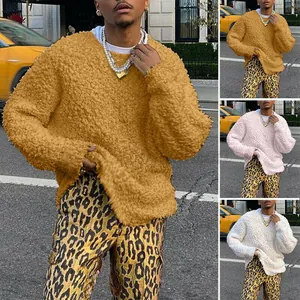 Sweat-shirt oversize en polaire pour homme avec pantalon de jogging imprimé léopard