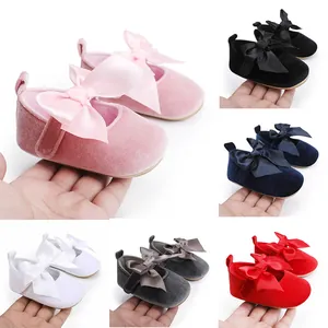 Baby Meisjes Prinses Strik Loopschoentjes Fluweel Satijn Babyschoenen Antislip Zachte Zool Peuter Feest Schoenen