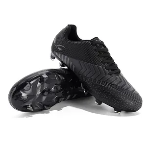 Chaussures de football professionnelles noires pour hommes et jeunes sur gazon