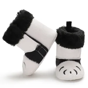 Bottes d'hiver en peluche pour bébé noires et blanches avec motif de patte