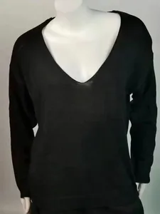 Damen Casual Strickpullover mit V-Ausschnitt und langen Ärmeln in Schwarz
