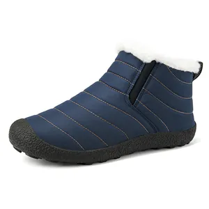 Warme Winter-Schneestiefel mit weißem Kunstfellfutter und gestepptem marineblauem Design