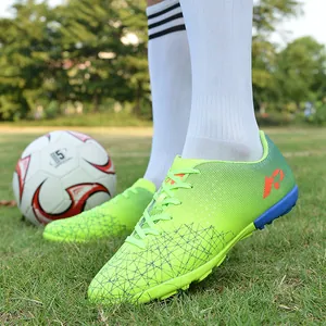 Lightweight lime green turf soccer shoes for boys with non-slip professional AG cleats