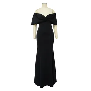 Elegant black off-the-shoulder mermaid evening dress displayed on a professional mannequin.