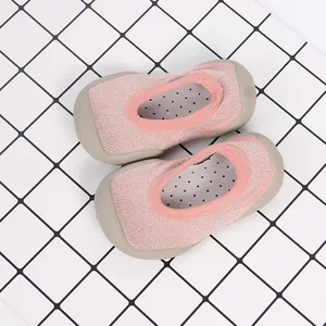 Breathable pink glitter baby walker shoes with non-slip grey rubber soles for infants