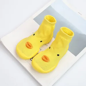 Cute yellow duck baby walker shoes with breathable knit upper and non-slip sole