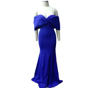 Elegant royal blue off-shoulder mermaid evening gown with a sweetheart neckline detail