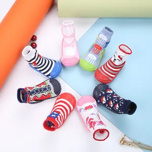 Colorful cartoon baby sock shoes with non-slip rubber soles for first walkers