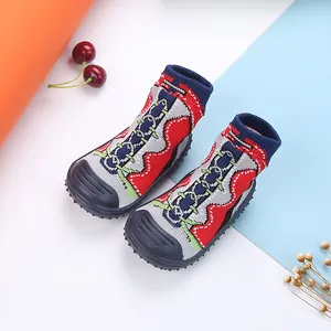 Cartoon patterned knit baby sock shoes with non-slip rubber soles for toddler walking