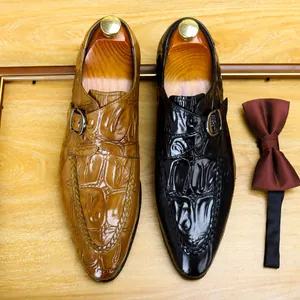 Scarpe da Uomo in Pelle di Vacca Formale Business Motivo Coccodrillo Goffrato Stile Britannico Scarpe Eleganti per Ufficio Matrimonio
