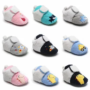 Baby Winter Loopschoenen Zachte Zool Baby Prewalker Schoenen Cartoon Borduurwerk Dinosaurus Raket Haai Warm Fleece Katoen Binnen