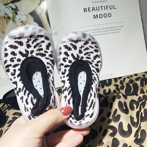 Leopard print baby sock shoes with transparent soft sole for toddler walking