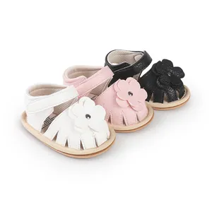Floral leather baby walker shoes for 0-1 year olds in white pink and black colors