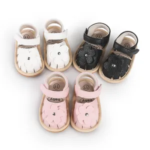 Baby Girl Walking Shoes Artificial PU Leather Flower Decoration Soft Sole Anti-slip First Walkers With Velcro Closure
