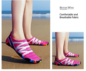 Detailed view of pink breathable quick-dry water shoes for beach and outdoor activities